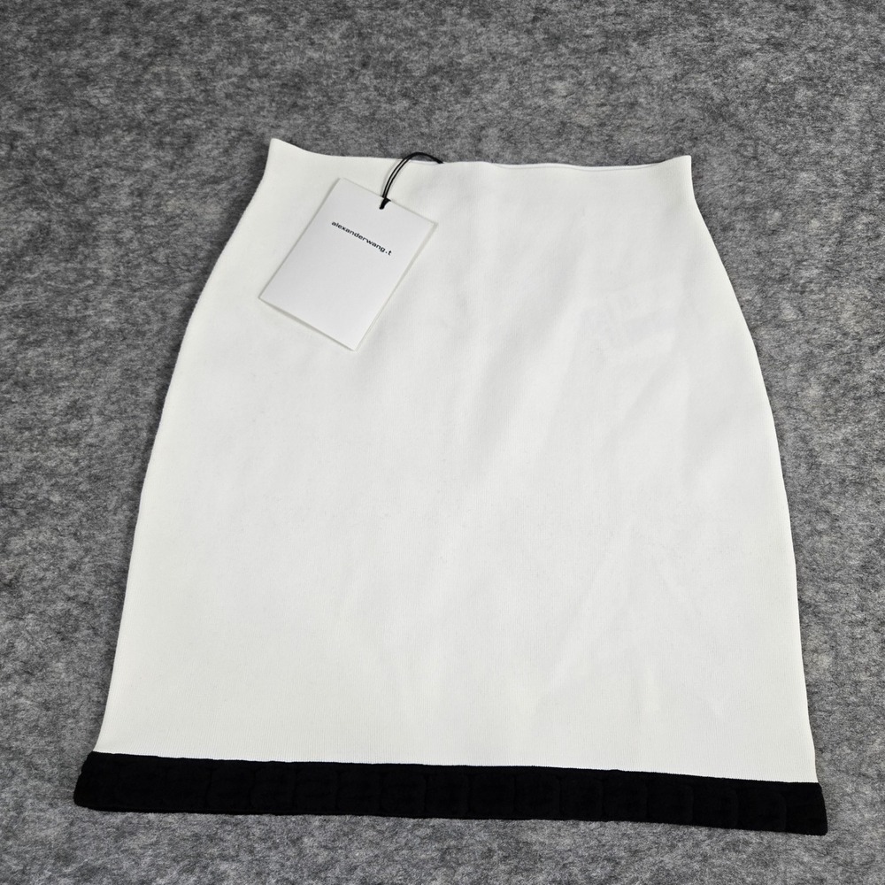 Alexander Wang Womens White T by Alexander Wang Logo Hem Ribbed Mini‎ Skirt S